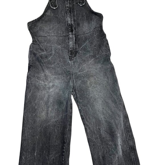 Black Denim Indie Grunge Overalls Baggy Wide Leg Artsy Unique Boiler Size Small - Picture 5 of 12